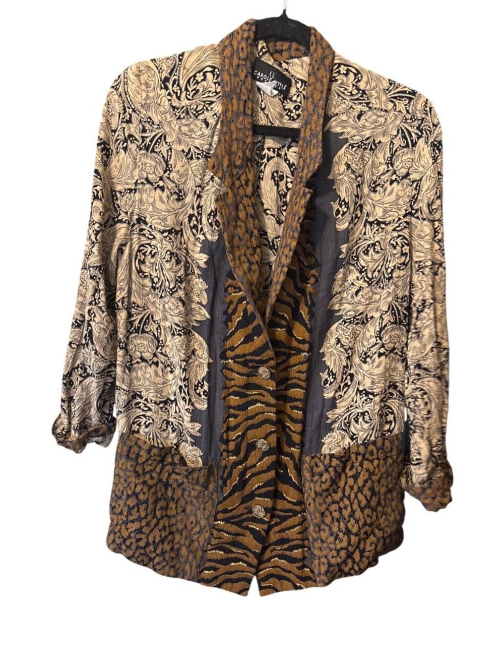ViTG Carole Little Jacket Sz 12P Pockets Buttons Cheetah Paisley Artsy Lagenlook